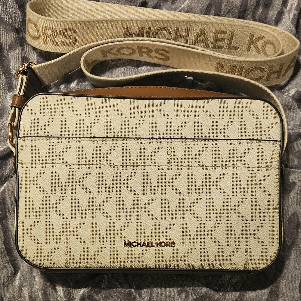 Michael Kors Cream Crossbody Bag with Signature Monogram
